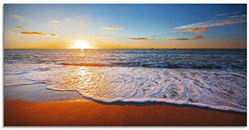 ARTland Wanddeko Glasbilder Wandbild Glas Bild einteilig 100x50 cm Querformat Strand Meer Sonne Karibik Natur Landschaft Küste Sonnenaufgang Maritim S7LE
