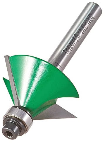 Trend CraftPro Zweischneidiger, selbstgeführter Fasenfräser, 1/4 Zoll Schaft, 12,7 mm Schnittdurchmesser, 45 Grad V-Nut, Hartmetallbestückt, C049X1/4TC