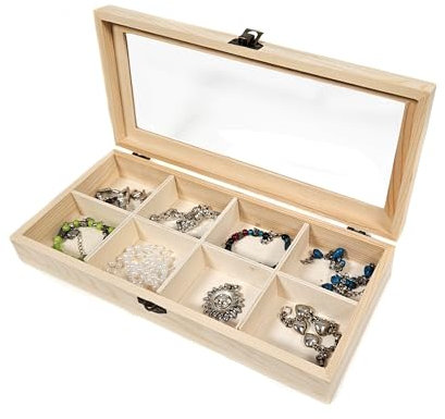 Yudu Aufbewahrungsbox Sortierkasten 8 Fächern Schaukasten Deckel Holz