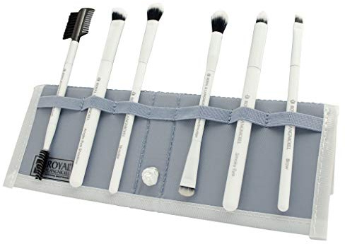 MODA Royal & Langnickel Lot de 7 pinceaux de maquillage pour yeux avec pochette, pour ombrer, estomper les plis, ombre à paupières, smoky eye, eyeliner à sourcils et peigne à cils Blanc