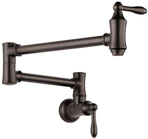 Delta Faucet Robinet de remplissage traditionnel en bronze huilé, remplissage de pot Delta en bronze huilé, robinet de remplissage de pot de ferme, support mural, Potfiller, construction en laiton,