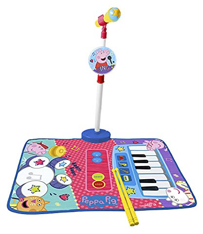 CLAUDIO REIG Alfombra bateria y Piano Peppa Pig Con micrófono de Pie y baquetas(2348)