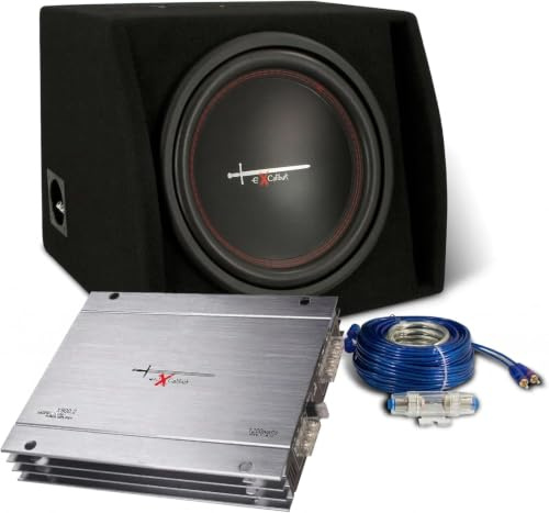 Excalibur X1 12 in / 30 cm Kit Subwoofer Auto Passivo con Amplificatore | 300 W RMS / 1000 W picco, 4 Ohm, 35 Hz-1000 Hz, 94 dB - amplificatore MOSFET 2 canali 1200 W max e kit cavi 8GA completo