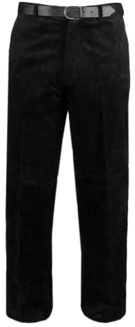 MyShoeStore Mens Cord Trousers Corduroy Formal Office Smart Cotton Trouser Casual Classic Business Work Dress Flat Front Pants with Pockets (Black, 36/31)