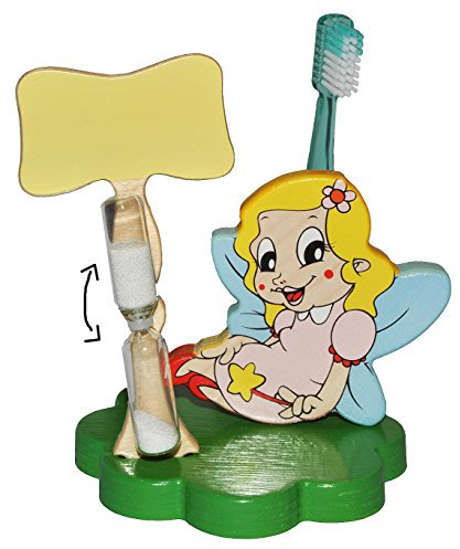 alles-meine.de GmbH Zahnputzuhr/Zahnbürstenhalter - Fee/Elfe/Prinzessin mit Stern - mit Sanduhr + Zahnbürste - aus Holz - für Kinder/zum Zähneputzen für 1 Minute - Badezi..