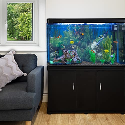 MonsterShop Large Fish Tank Black 4ft 300L 65 Gal Aquarium Marine Tropical Saltwater Freshwater. Black Cabinet Storage Stand. Natural Gravel. Filter, Air Pump, Heater, LED Light Tank Accessories…