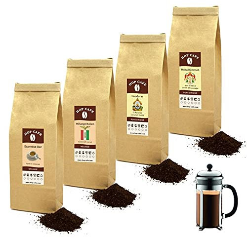 HOP CAFE - Offre Découverte Café Moulu Corsé - 4 x 125g - pour cafetière à Piston