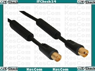 KesCom Antennenkabel IEC 0,5m Stecker/Buchse schwarz gerade >85dB, Koax, 0,5m Stecker/Buchse, mit Mantelstromfilter