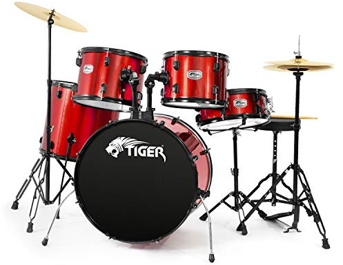 Tiger DKT28-RD Full-Size Acoustic Drum 22 Bass Drum Kit - Red