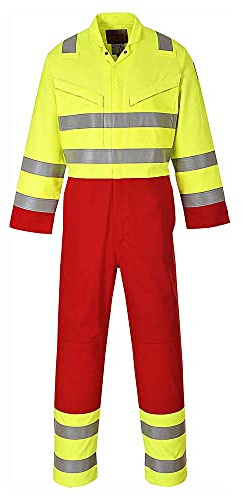 Portwest FR90 Bizflame Work Hi-Vis Contrast FR Coverall Flame Resistant | Yellow, Large, EN ISO 20471 Class 3, EN ISO 11612, EN 1149-5, Secure Fit, Concealed Brass Zips, Rule Pocket, Welding