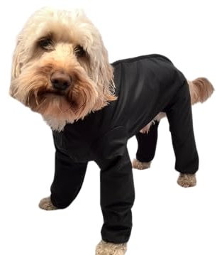 Trouser Suit Waterproof Dog Rain Coat Onesie Black (18 inch)