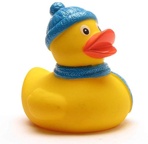 DUCKSHOP I Badeente Winter I Quietscheente I L: 7,5 cm I inkl. Badeenten-Schlüsselanhänger im Set I Geschenk Winter I Geschenk Winter-Urlaub I Geschenk Weihnachten