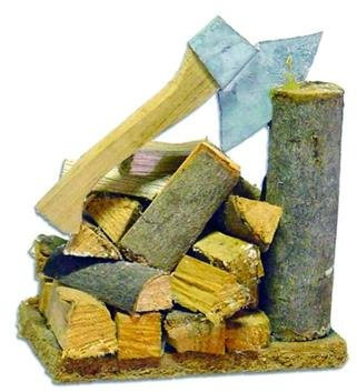 Unbekannt Miniatur Modell Zubehör Hackstock mit Axt und Holzscheiten, Höhe ca. 6,5cm