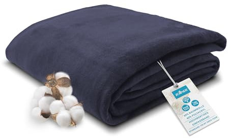 ZOLLNER Kuscheldecke flauschig in 220x240 cm - weiche und langlebige Sofadecke in Marine - waschbar bis 40°C - Mischgewebe - mit elegantem Einfassband - Hotelqualität - Oeko Tex® Zertifiziert