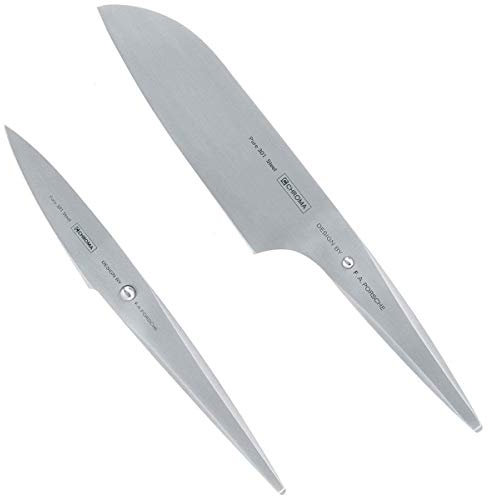 Chroma Messer-Set Type 301, P-29 (P-02, P-09) Schälmesser mit 7,7 cm Klinge + Extra scharfes Santokumesser mit 17,8 cm Klinge, Design by F.A. Porsche, Obstmesser mit ergonomischem Griff