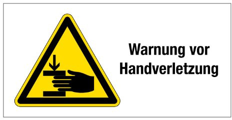 Warnschild aus Aluminium - Warnung vor Handverletzung - 40 X 20 cm