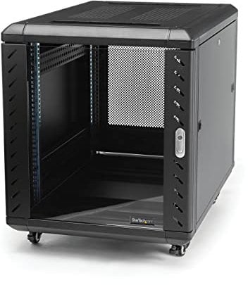 StarTech.com Armadio Rack 12U 19 con Sportello in Vetro, Server rack 4 Montanti con Serratura e Ruote, Profondità Regolabile