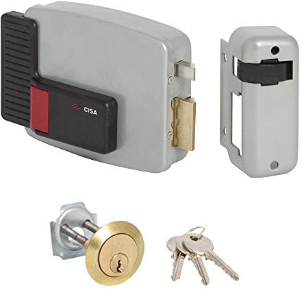 CISA 111610501, serrure électrique à appliquer, 12 V, peint gris aluminium, entrée 50, main droite, cylindre standard