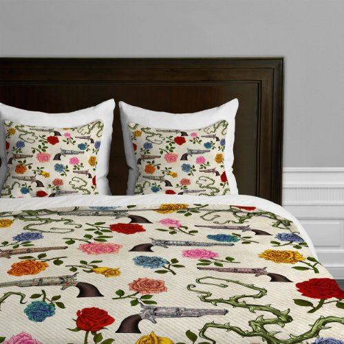 Deny Designs Belle13 Sweet Guns and Roses Duvet Cover, Queen