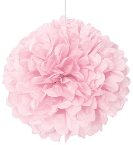 Lovely Pink Hanging Paper Tissue Pompom (40cm) 1 Piece - Vibrant Solid Color Party Decoration for Birthdays, Weddings, Baby Showers, and Events