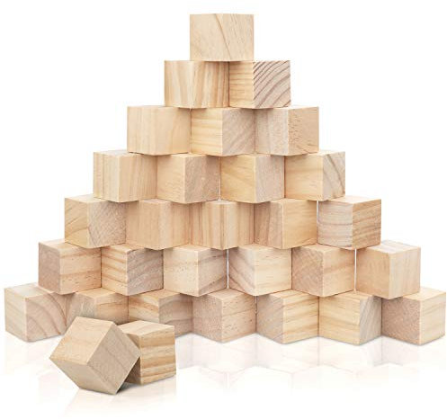 Kurtzy Kleine Holz Würfel (30 Stk) - Holzwürfel 3x3x3cm – Naturbelassene Unbehandelte Blanko Holzklötze – Holzblöcke Bauklötze zum Basteln, DIY, Stempel, Mathematik, Bausteine, Spielsteine, Puzzle
