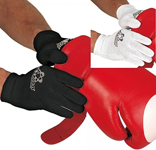 BAY® Innenhandschuhe BAUMWOLLE Innen Handschuhe Schlupfbandagen, Faustbandagen, BW Innenhandschuhe für Boxhandschuhe, Innenhandschuh, Innenboxhandschuhe, Handbandagen, Boxbandagen, Box-Bandagen, 1 Paar, weiß schwarz, Größe Erwachsene Senior Bandagenhandschuhe, Boxbandagenhandschuhe Schweißhandschuhe Schweiß Unterziehhandschuhe für Boxhandschuhe