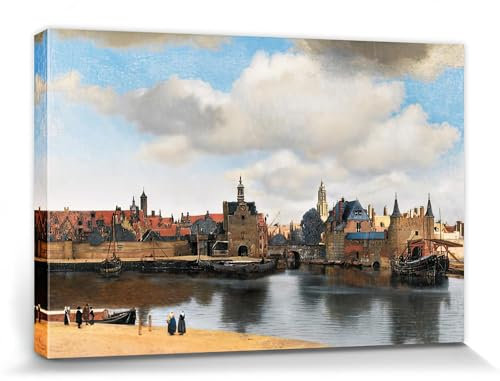 1art1 Johannes Vermeer Poster Ansicht Von Delft, 1660–1661 Bilder Leinwand-Bild Auf Keilrahmen | XXL-Wandbild Poster Kunstdruck Als Leinwandbild 120x80 cm