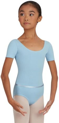 Capezio Scoop Neck Short Sleeve Leotard - Girls, Light Blue, Medium