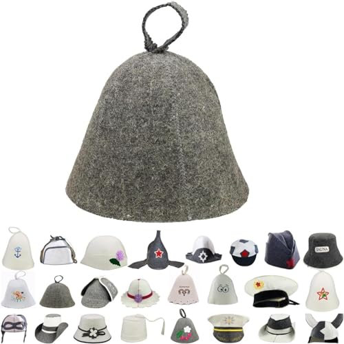 GMMH® Saunahut aus Wollfilz, Saunamütze für Damen und Herren mit witzigen Motiven, Filz Kopfschutz Saunakappe Filzkappe Mütze Filzhut Hut Kappe für Sauna, Banya, Finnische Sauna (Grau 1002)