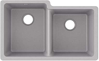 Elkay Quartz Classic ELGU250RGS0 Greystone Offset Double Bowl Undermount Sink
