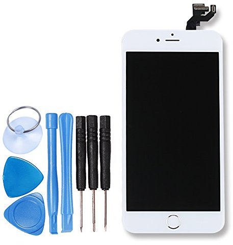 LL TRADER Pantalla Completa para iPhone 6s Plus Blanco 5.5, Reemplazo de Táctil Retina LCD Display Digitalizador con Botón de Inicio, Cámara Frontal, Sensor de Proximidad, Altavoz y Herramientas