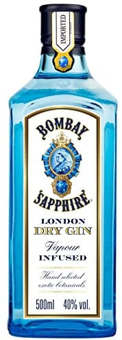 Bombay Sapphire Premium Distilled London Dry Gin, 40 % vol., 50 cl/500 ml, Infusé à la Vapeur avec 10 Plantes Exotiques Sélectionnées à la Main
