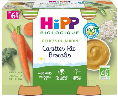 Hipp Biologique Carottes Riz Brocolis Dès 6 Mois 2 Pots de 190 g