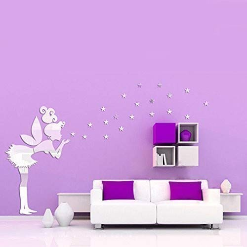 Walplus Mirror Wall ArtTinker Bell Girl Wall Stickers Removable Self-Adhesive Mural Decals Vinyl Home Decoration DIY Living Bedroom Office Décor Kids Room, Silver