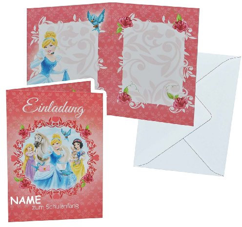 alles-meine.de GmbH Einladungskarte zum Schulanfang - Prinzessin mit Umschlag - incl. Name - Karte Karten für Mädchen Schuleinführung Schulstart Rapunzel Schneewittchen Einladung