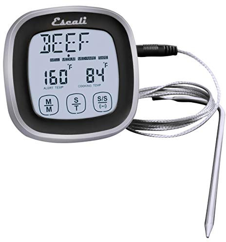 Escali DHR1-B Digitales Fühlerthermometer mit Touchscreen aus Edelstahl und Zeitschaltuhr, schwarz
