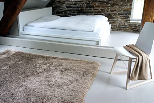 floor factory Hochflor Shaggy Teppich Prestige Hellbraun 200x200 cm - superweicher Flauschiger Langflor Teppich