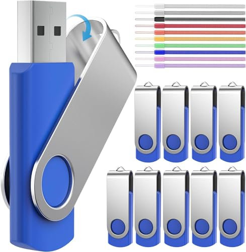 Pendrive 512MB 10 Piezas Unidad Flash USB - Giratorio Pequeña Capacidad 512 MB Pen Drive - Portátil Azul Memoria USB Regalo de Empresa con 10 Unidades Cordones para Trabajos Fotográficos by FEBNISCTE