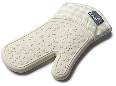Zeal Silicone Heavy Duty Single Oven Mitt Glove, Cream (29 cm Long) - Gingham