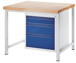 RAU | Werkbank | Gestellbauweise | 3 Schubladen Größe L je 1 x 120/180/240 mm hoch | Tiefe 900 mm | Breite 1000 mm