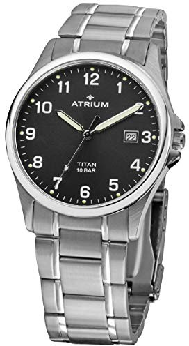 Atrium Herrenuhr Titan Analog Quarz – Robuste Herren Armbanduhr mit Titanband & Titangehäuse 38 mm – Leuchtzeiger & Datum – 10 Bar wasserdicht – Klassische Herrenuhr A23-31