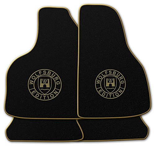 (Mit Farbauswahl Q100) Passform Fußmatten mit Druck Wolfsburg Edition (WOB) und Rand in Beige passend für VW Passat B6 3C Baujahr 2005-2010