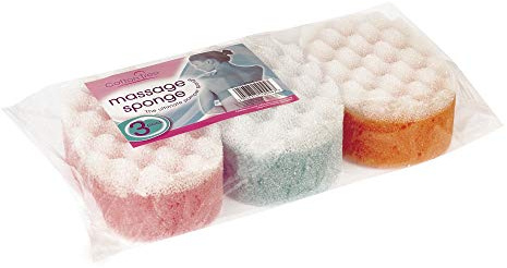 JKG Massage Sponge - 3 Pack (White, Synthetic Sponge, Exfoliating)