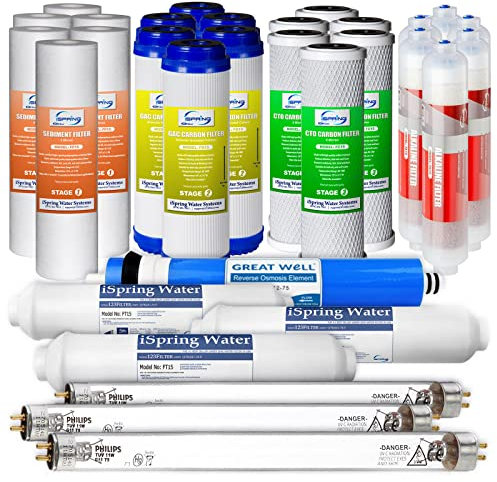 iSpring F31KU75 3-Year 7-Stage UV Alkaline Reverse Osmosis Water Filter Fits RCC7AKUV, 31Pcs Set, White