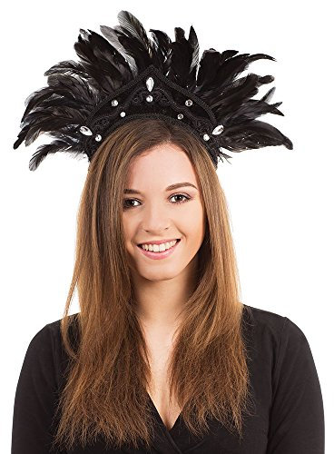 Bristol Novelty BA438 Schwarzer Karneval-Federkopfschmuck für Damen, Kostüm, Einheitsgröße, 1 Stück Halloween, Schwarz