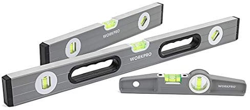 WORKPRO Torpedo-Wasserwaage, 3-teiliges Wasserwaagen-Set, 22,9 cm (magnetisch), 40,6 cm (nicht magnetisch), 61 cm (nicht magnetisch), Blasen-Messanzeige, transparent, grün