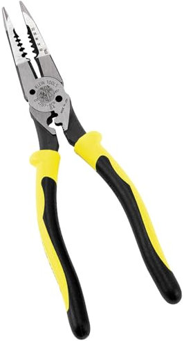 Alicates de punta de aguja con crimpadora, alicates multiuso, engarzados, tiras, cortes, bucles y tijeras KLEIN TOOLS J207-8CR, amarillo/negro