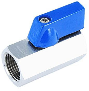 1/2 Zoll Mini Kugelhahn I Absperrventil I Messing I verchromt I blauer Hebelgriff I reduzierter Durchgang I Sechskantgehäuse I PN 16 I BSP I 2x Innengewinde I FF