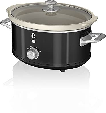 Swan Retro SF17021BN 3.5 Litre Slow Cooker, 3 Temperature Settings, Keep Warm Function, Removable Ceramic Inner Pot, 200W, Black