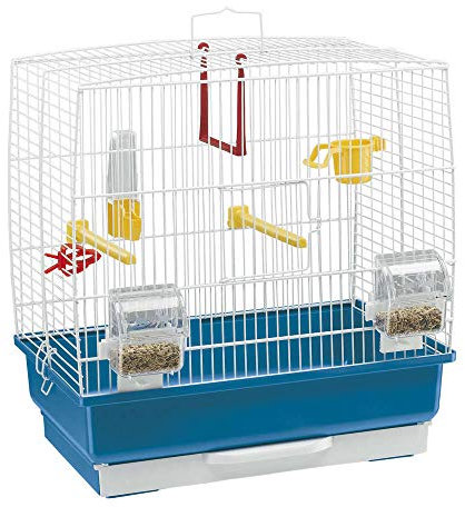 Ferplast Vogelkäfig Rekord 2 Kanarienvogel, Zebrafinken, Wellensittiche, aus Metall, Inkl. Zubehör Sitzstangen Drehbare Futternäpfe Räder, 39 x 25 x h 41 cm.